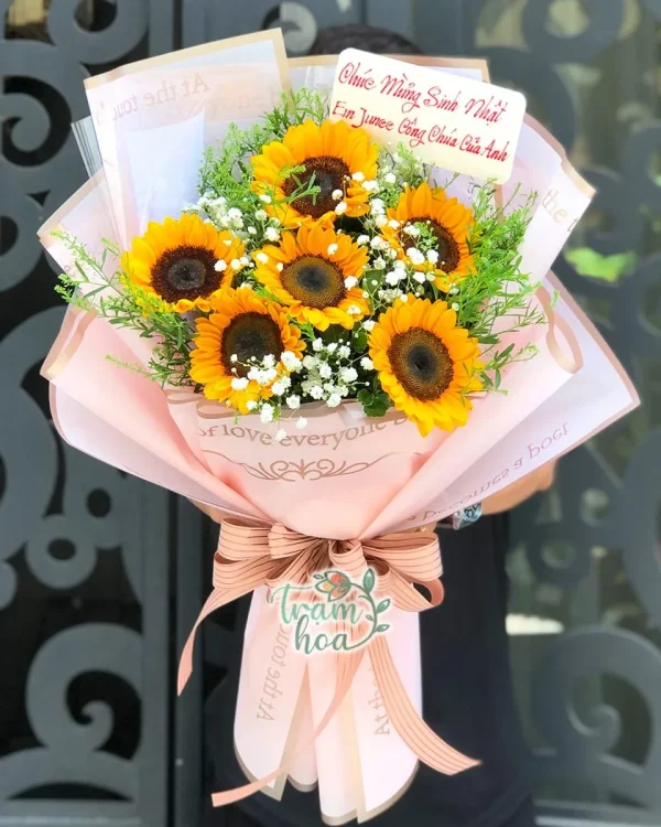 Bó hoa hướng dương gói giấy hồng - Nắng Bên Em B020