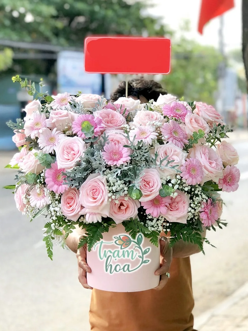 Gio Hoa TH G008 Tron Ven Lẵng Hoa Trọn Vẹn G008 - Lẵng Hoa Hồng Ohara Kết Hợp Hoa Đồng Tiền