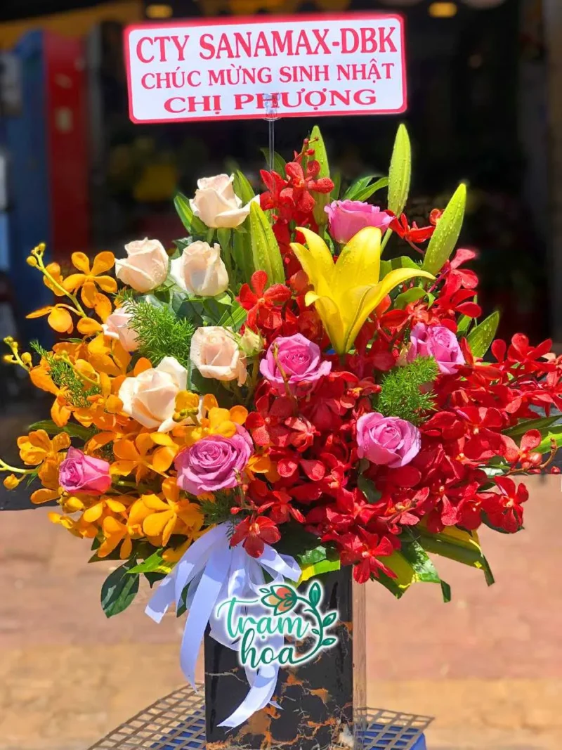 Lẵng Hoa Hân Hoan H033 – Rực Rỡ & Tràn Đầy Năng Lượng ✨💐