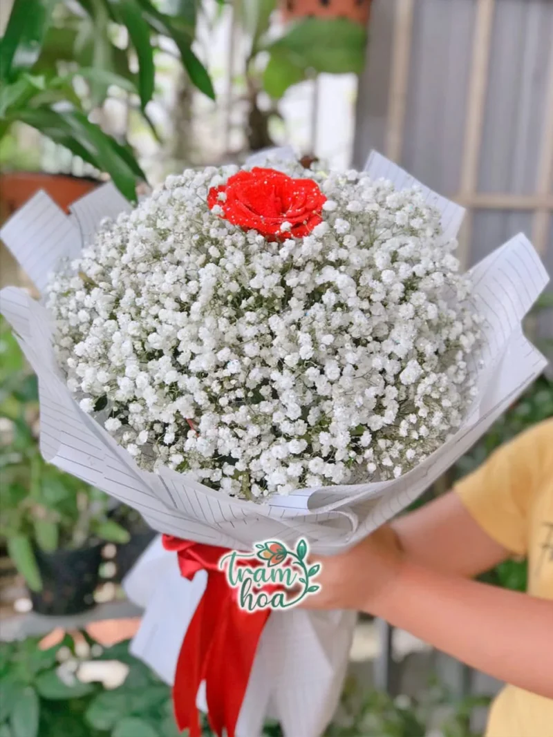 Bó hoa 1 bông hồng đỏ đơn giản đẹp