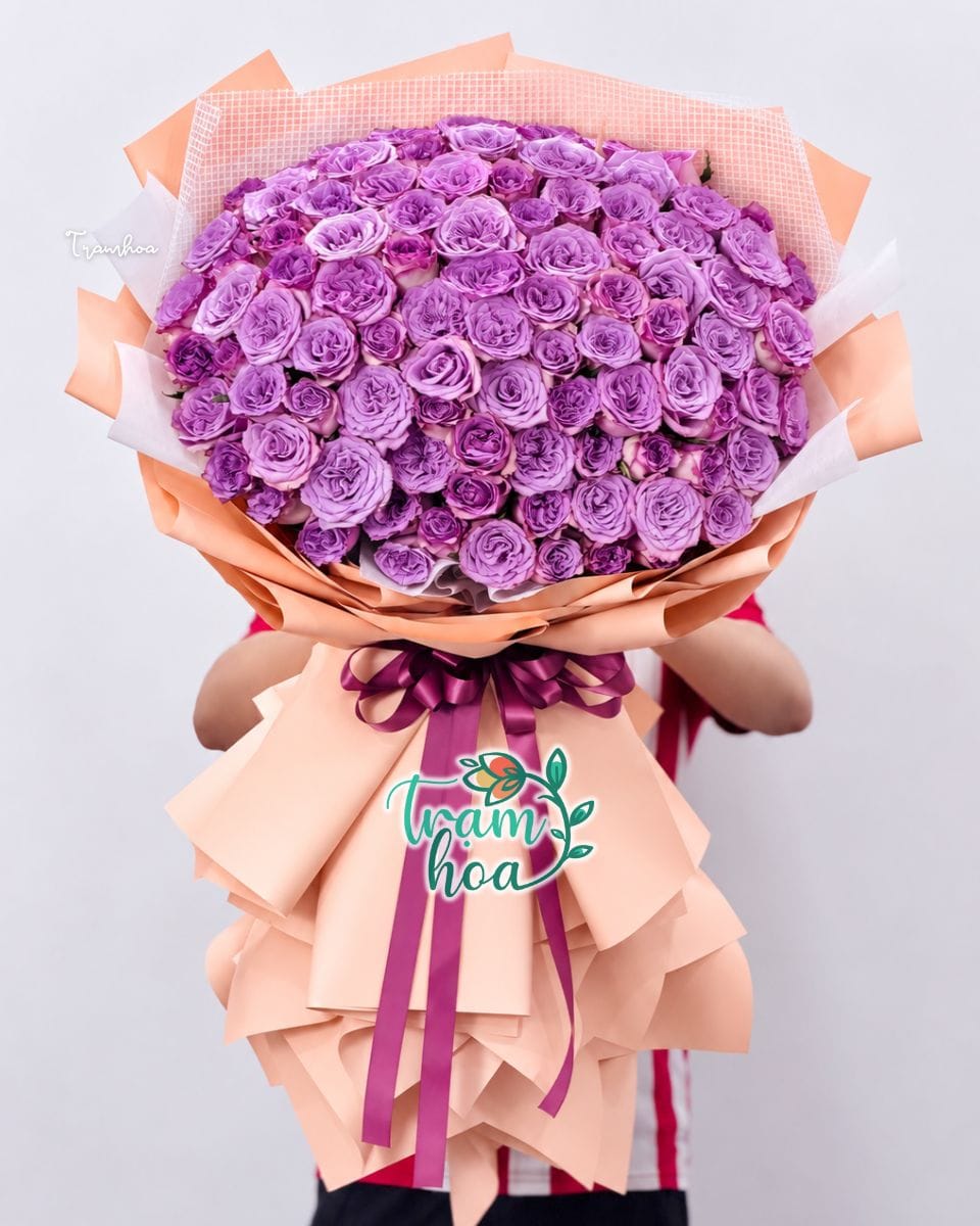 Bó hoa 100 bông hồng Ohara tím
