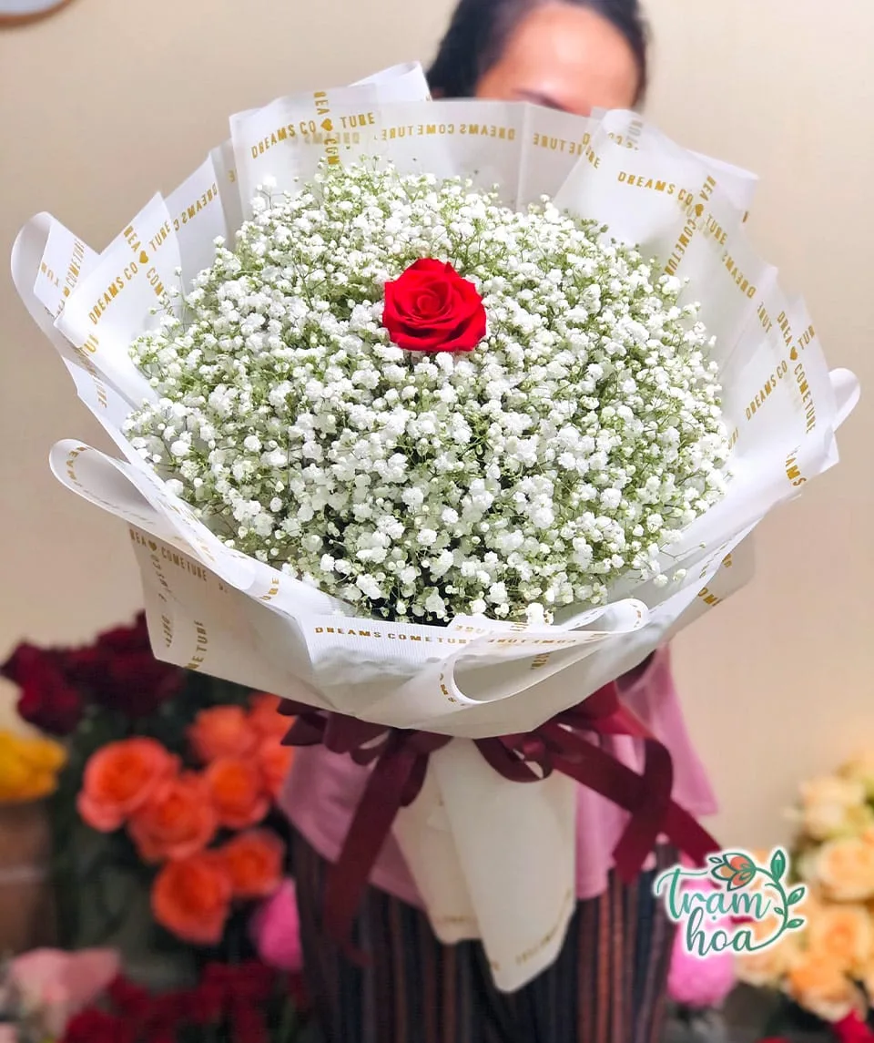 Bó hoa 1 bông hồng tặng valentine 14-2