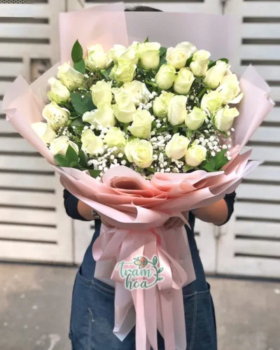 Bó hoa hồng trắng Tinh Khiết