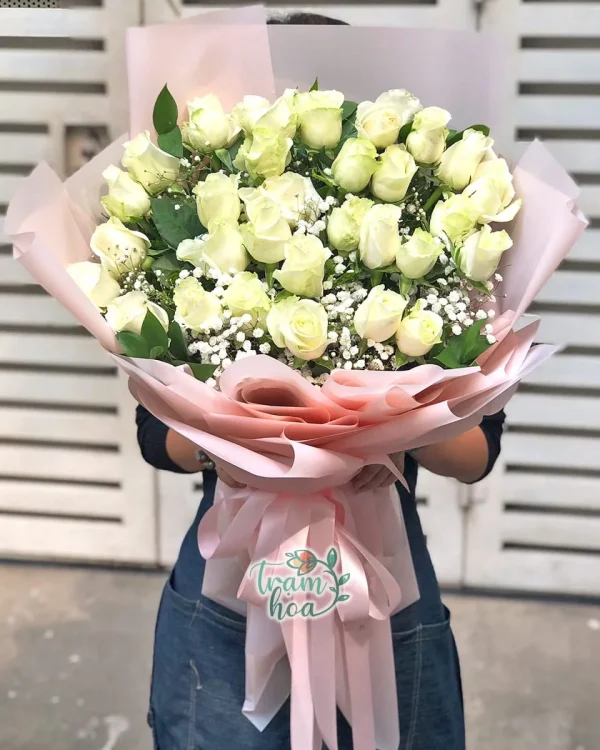 Bó hoa hồng trắng Tinh Khiết