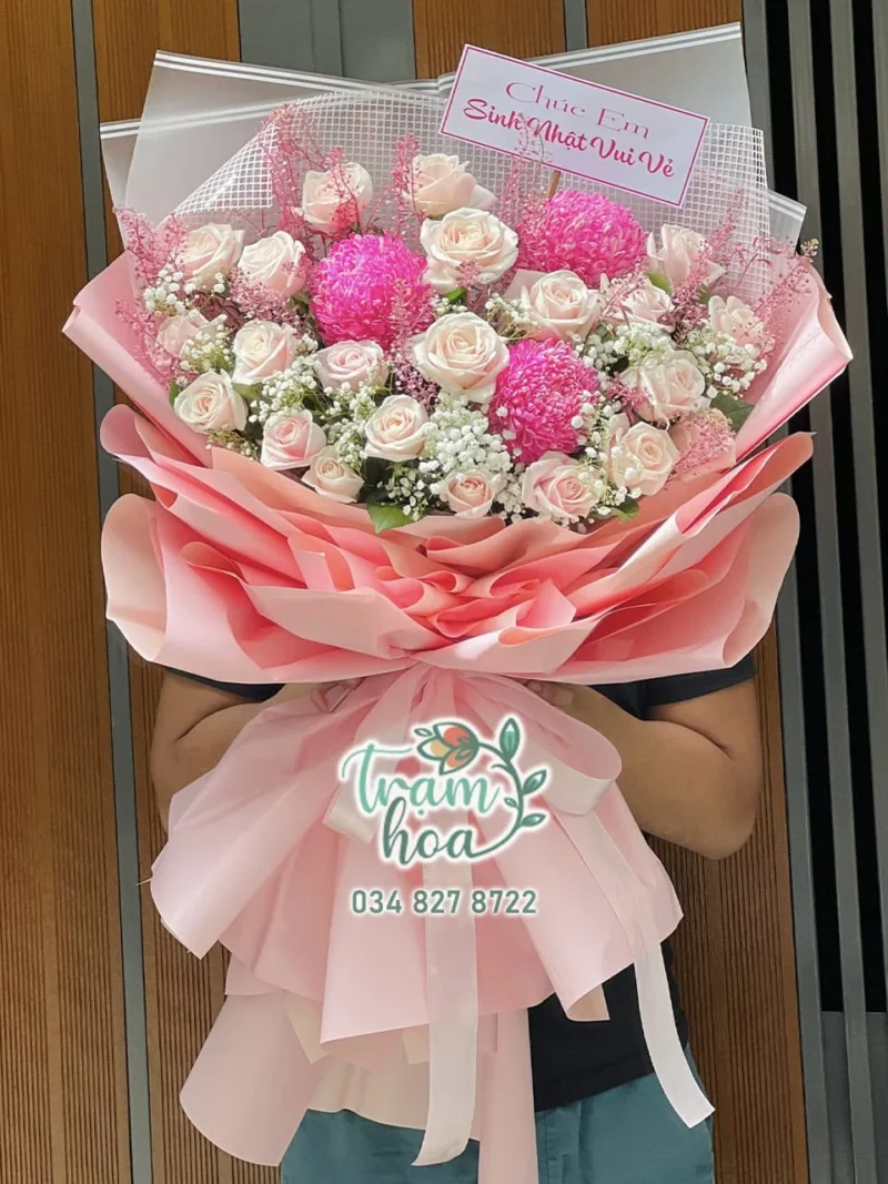 Bó hoa Thủy Chung thêm 1 bông cúc mẫu đơn