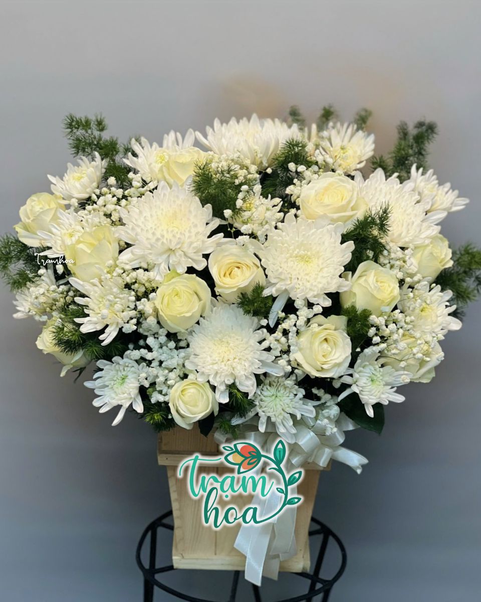 Lang hoa cung gio trang trong Lẵng hoa cúng giỗ trang trọng