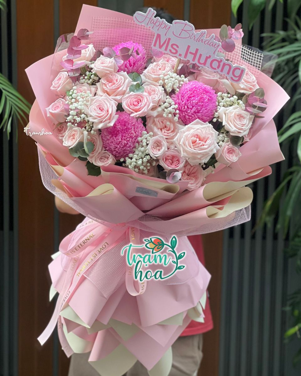 Bo hoa cuc mau don hong tang sinh nhat va ngay 83 Bó hoa cúc mẫu đơn hồng tặng sinh nhật và ngày 8/3