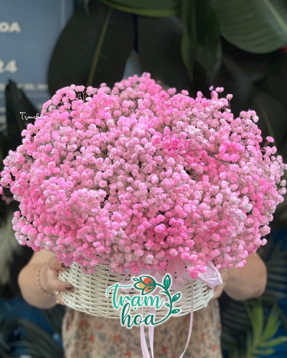 Giỏ hoa baby hồng nhẹ nhàng và tinh tế