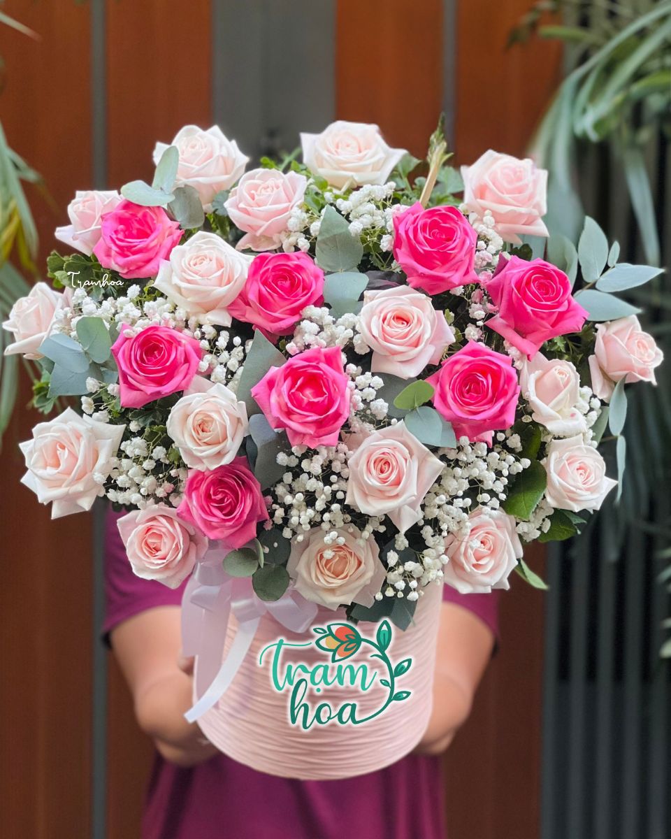Lẵng hoa hồng pastel tặng mẹ - Thanh lịch, hiện đại và tinh tế