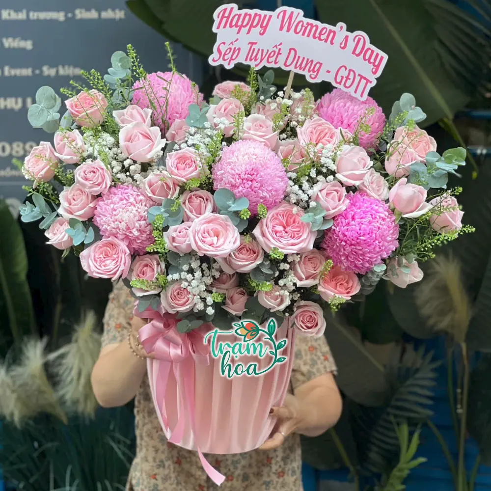 Lẵng Hoa Chúc Mừng Tone Hồng Đẹp