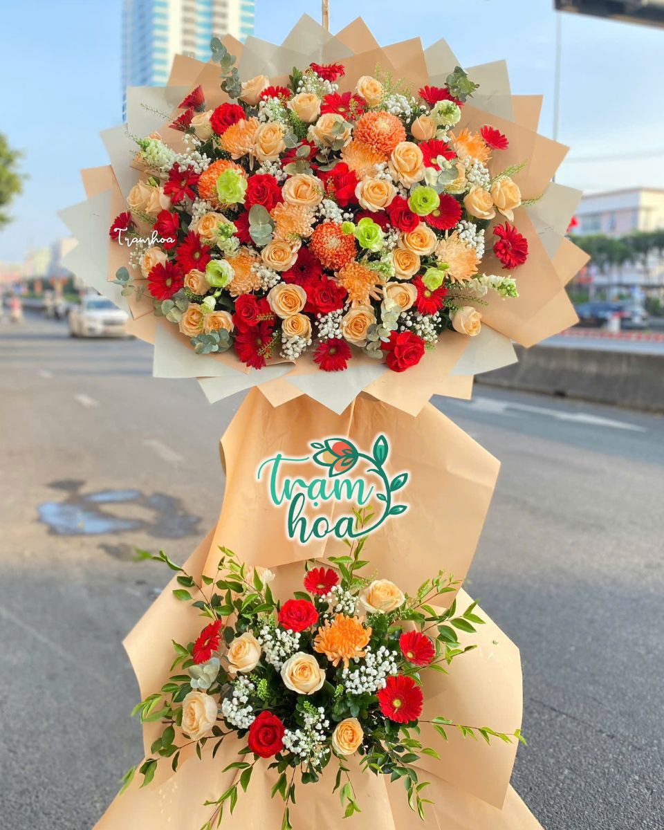 Mau ke hoa chuc mung khai truong tone cam dep o Cho Gao Tien Giang Mẫu kệ hoa chúc mừng khai trương tone cam đẹp ở Chợ Gạo Tiền Giang