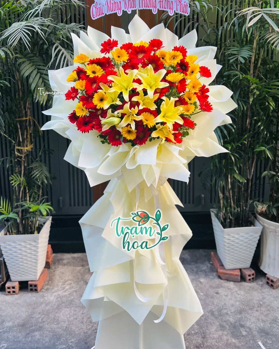 Ke hoa chuc mung khai truong dep tai Tram Hoa Don Duong Kệ hoa chúc mừng khai trương đẹp tại Trạm Hoa Đơn Dương
