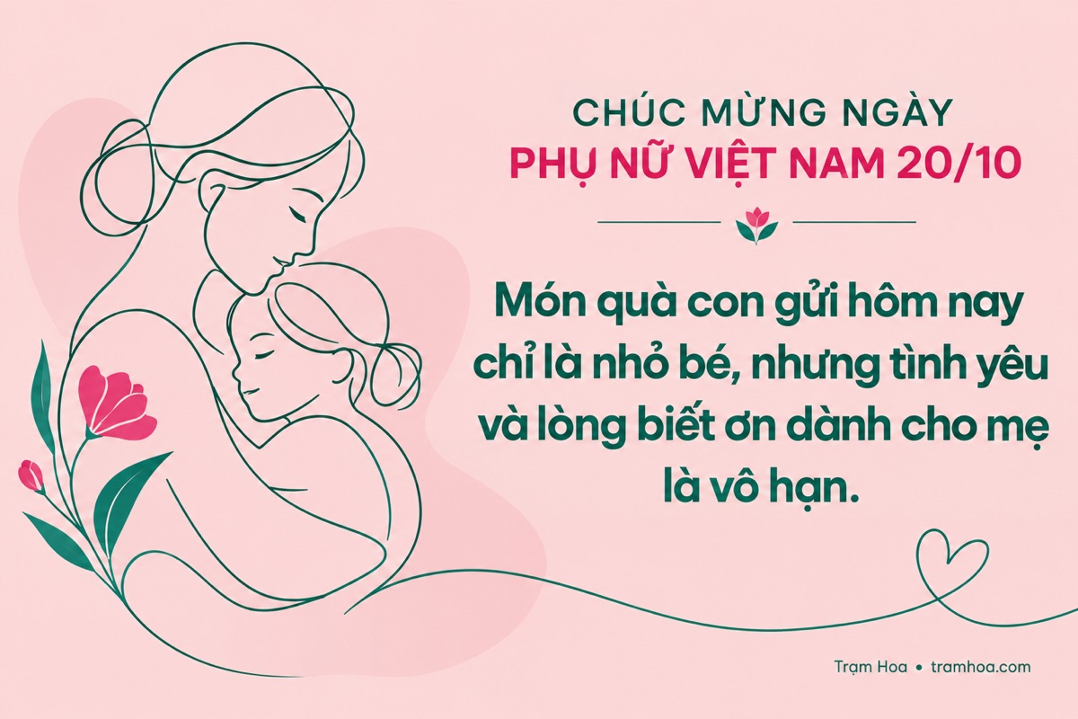 Thiệp Trạm Hoa – Lời chúc 20/10 dành cho mẹ – mẫu 2