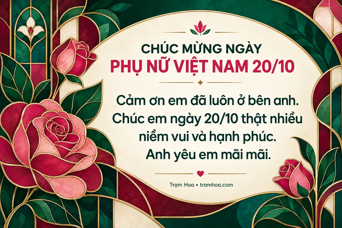 Thiệp Trạm Hoa – Lời chúc 20/10 dành cho vợ – mẫu 3