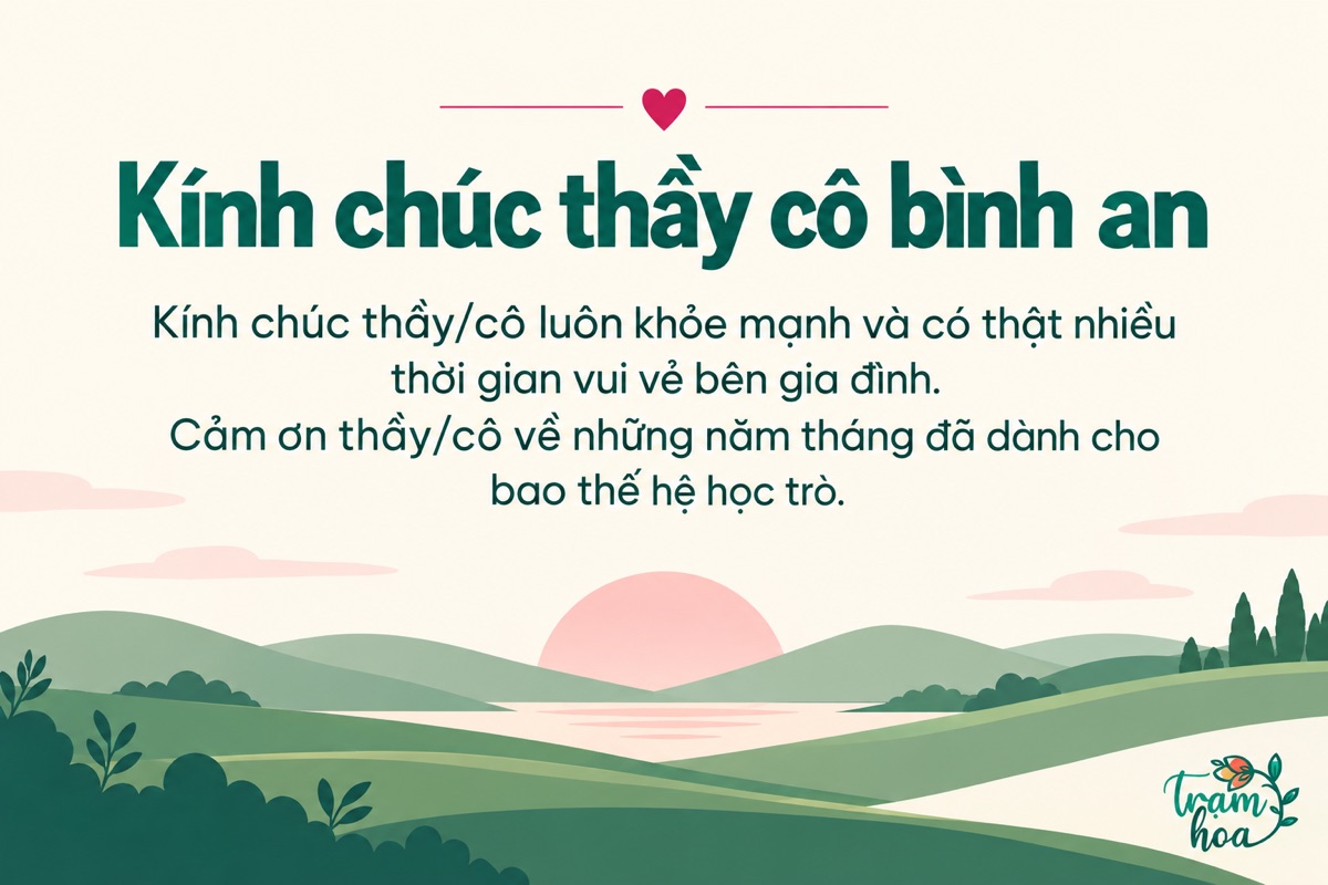 Thiệp 20/11 phong cảnh thanh bình dành cho thầy cô nghỉ hưu với lời chúc sức khỏe bên gia đình