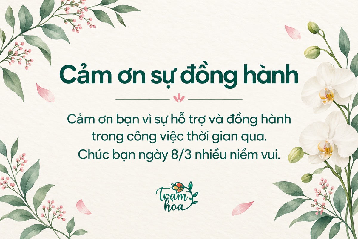 Thiệp 8/3 cho đồng nghiệp với lời cảm ơn sự hỗ trợ và đồng hành trong công việc