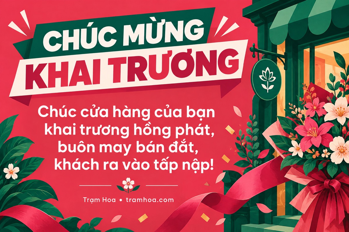 Thiệp Trạm Hoa – Lời chúc khai trương cửa hàng, quán ăn, spa, tiệm tóc – mẫu 1