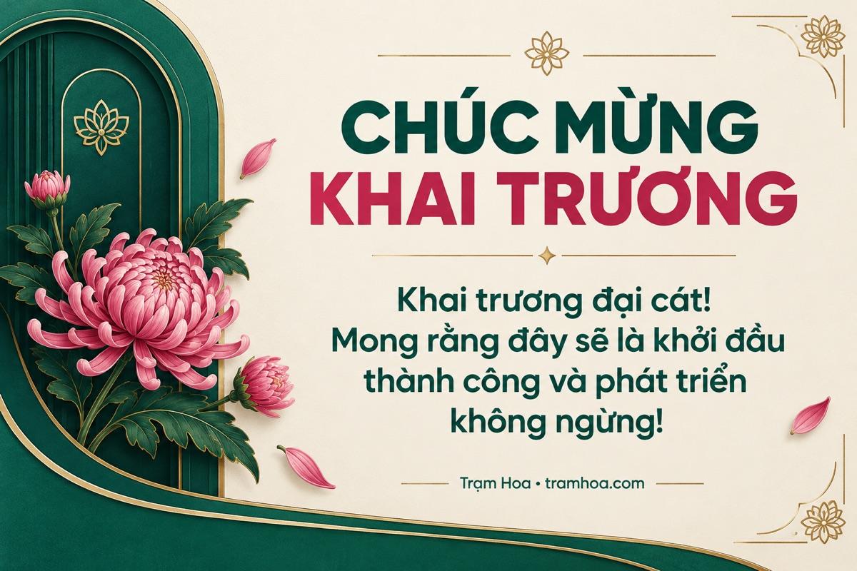 Thiệp Trạm Hoa – Lời chúc khai trương cửa hàng, quán ăn, spa, tiệm tóc – mẫu 2
