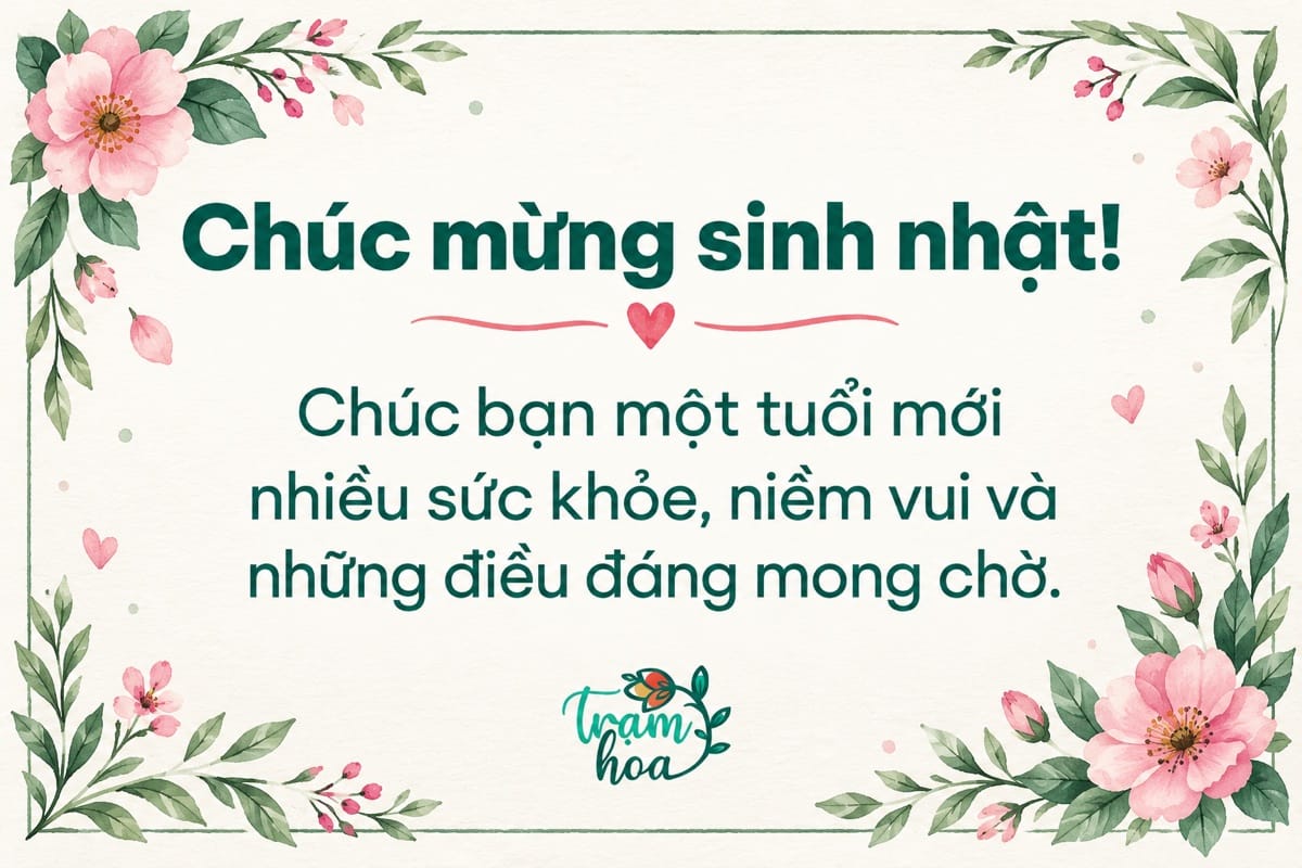Thiệp sinh nhật nền kem, hoa hồng pastel và lời chúc sức khỏe, niềm vui cho tuổi mới