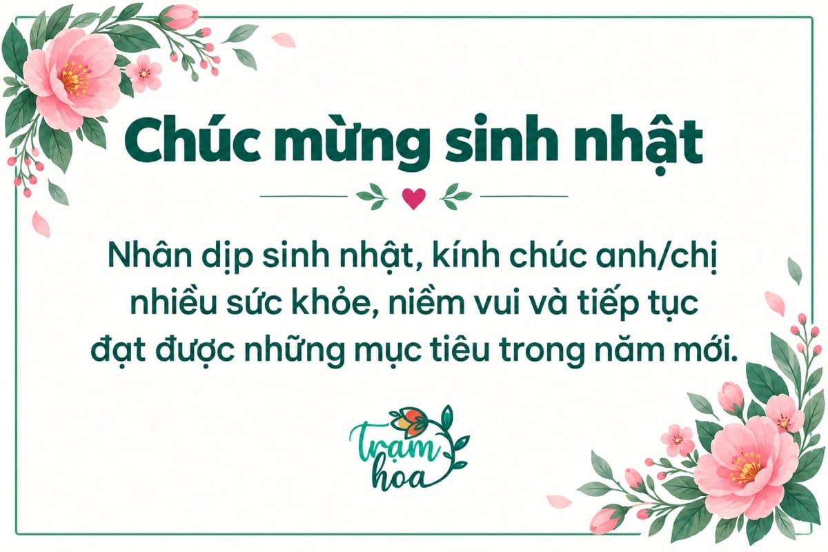 Bảng chúc mừng sinh nhật khách hàng, đối tác nền xanh kem với lời chúc sức khỏe và công việc