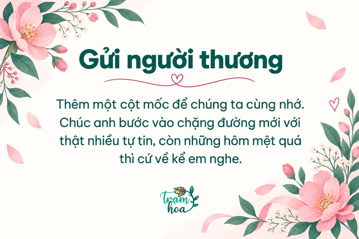 Thiệp tốt nghiệp dành cho người yêu, hoa pastel và lời chúc tự tin trên chặng đường mới