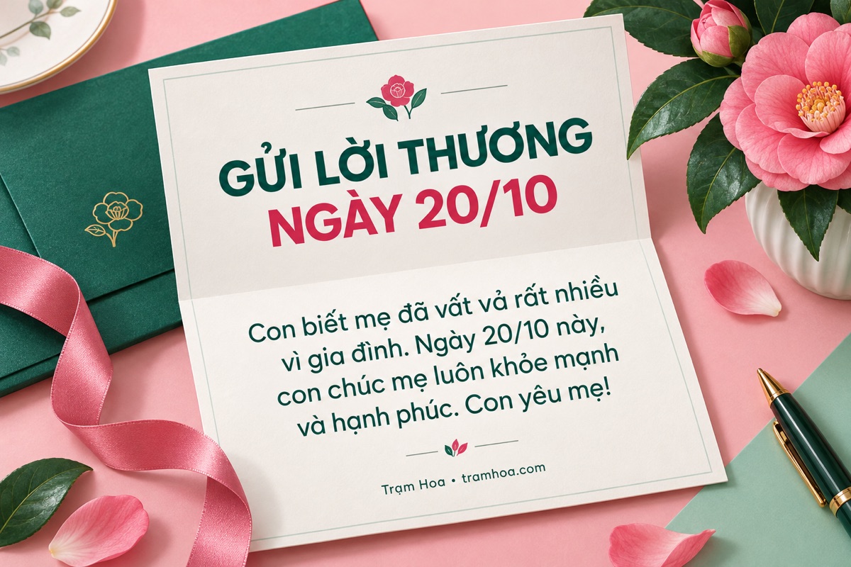 Thiệp Trạm Hoa – Viết thiệp 20/10 cho mẹ – Tri ân người phụ nữ vĩ đại nhất – mẫu 1