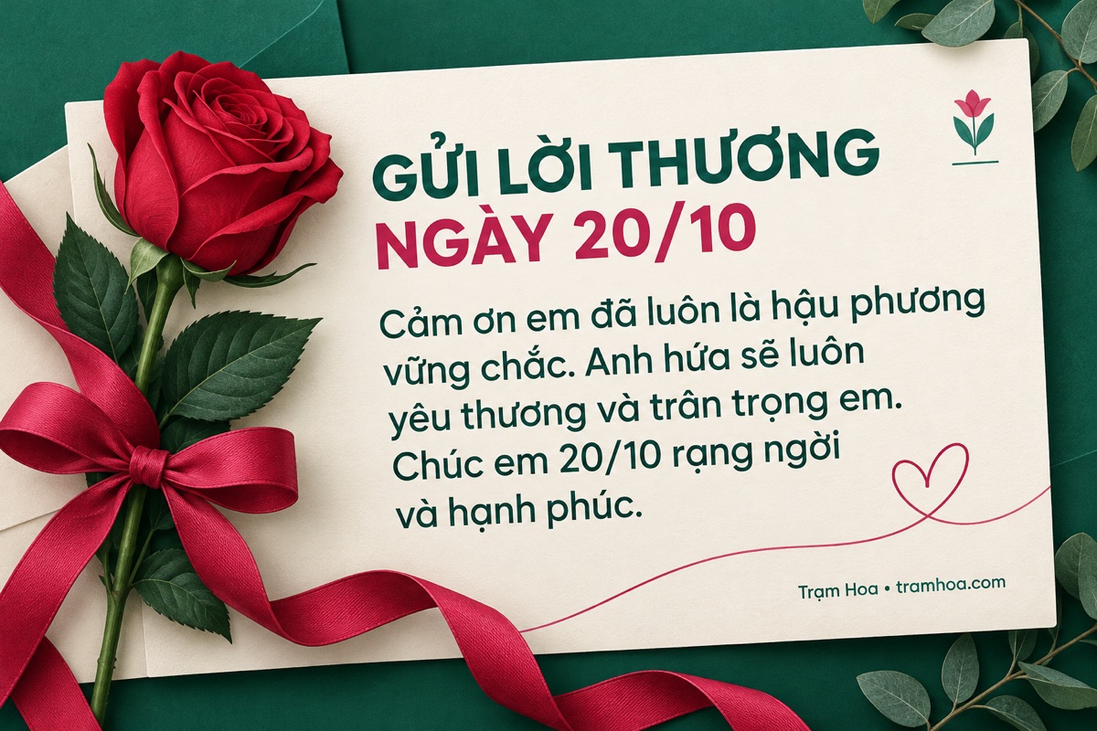 Thiệp Trạm Hoa – Viết thiệp 20/10 cho vợ – Người đồng hành trọn đời – mẫu 2