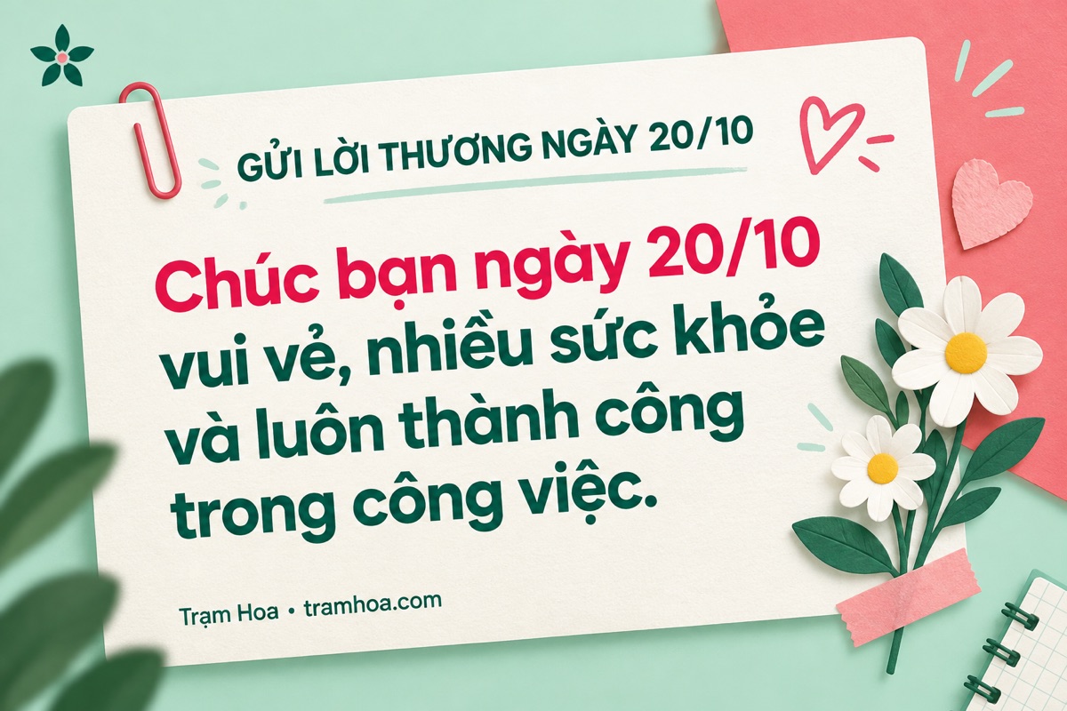 Thiệp Trạm Hoa – Viết thiệp 20/10 cho đồng nghiệp, bạn bè – Lịch sự và tinh tế – mẫu 3
