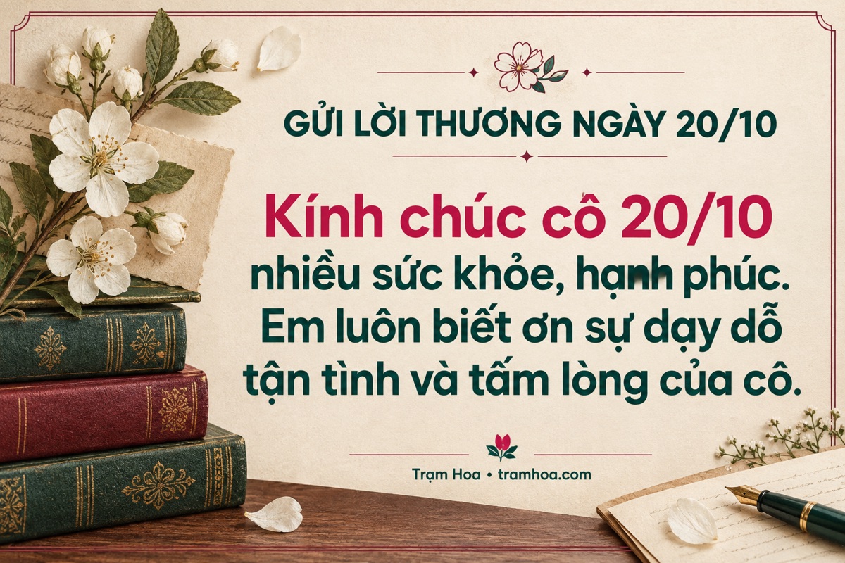 Thiệp Trạm Hoa – Viết thiệp 20/10 cho cô giáo – Lời tri ân tri thức – mẫu 4